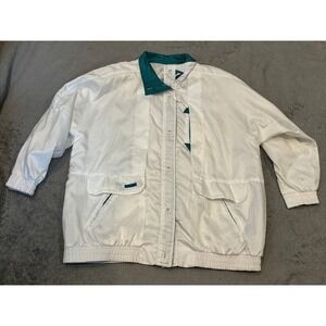 Current Seen Vintage 90s Windbreaker Jacket White Teal Button Up Retro XL